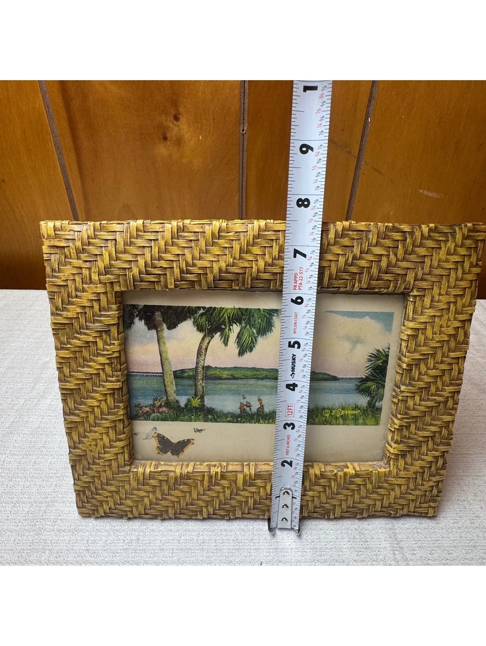 Vintage Ceramic Basketweave 5x7 Picture Frame Boho Coastal Cottage Decor